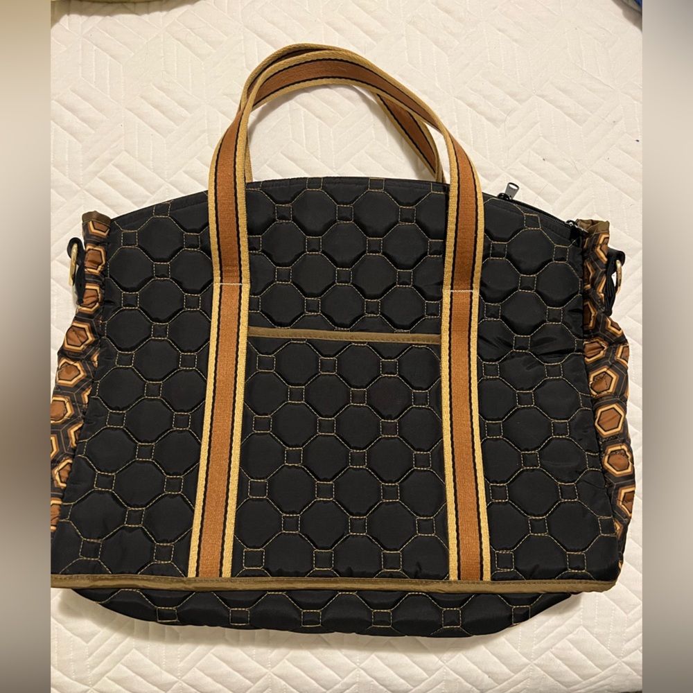Cinda B Navy and Brown Geometric Laptop Bag